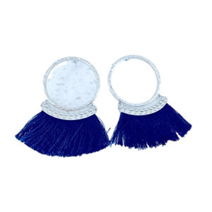 Vintage 1920s Style Navy Tassel Hoop Dangle Earrings
